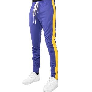 Purple and yellow track pants